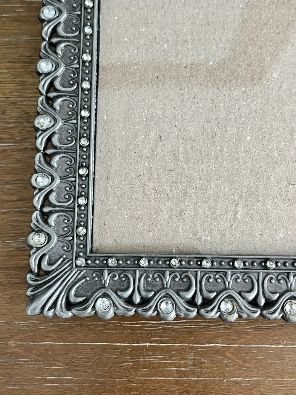 Vintage Silver-Tone Metal 8x10 Picture Frame Faux Gems Filigree Detailing